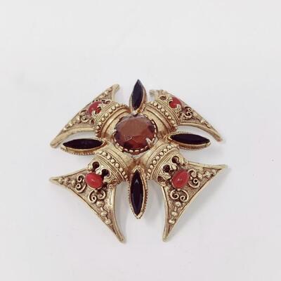 VINTAGE FLORENZA MALTESE CROSS BROOCH