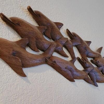 Lot 13: Vintage Wooden Dolphin Wall Hanging Sculpture