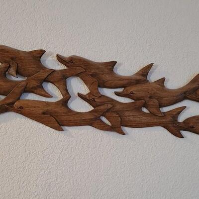 Lot 13: Vintage Wooden Dolphin Wall Hanging Sculpture