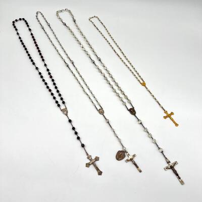 Assortment Of Four (4) Beaded Rosary Necklaces ~ *One Is Sterling*