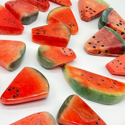 Twenty One (21) Hand Carved Onyx Stone Watermelon Slices