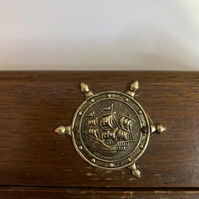 Vintage Nautical Sailboat Brown Wood Jewelry Box Organizer - 12â€ wide x 7â€ deep x 5â€ high approx