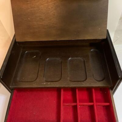 Vintage Nautical Sailboat Brown Wood Jewelry Box Organizer - 12â€ wide x 7â€ deep x 5â€ high approx