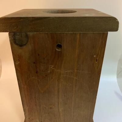 Vintage Wooden â€œMerry Christmasâ€ Lantern Box/Candle Holder- Stained Glass Door - 10â€ high x 6.5â€ wide x 5â€ deep approx