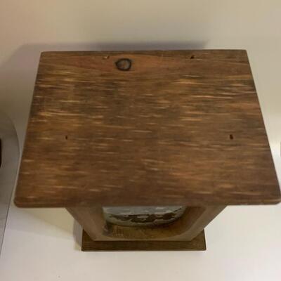 Vintage Wooden â€œMerry Christmasâ€ Lantern Box/Candle Holder- Stained Glass Door - 10â€ high x 6.5â€ wide x 5â€ deep approx