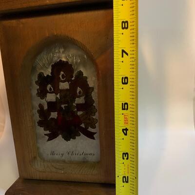 Vintage Wooden â€œMerry Christmasâ€ Lantern Box/Candle Holder- Stained Glass Door - 10â€ high x 6.5â€ wide x 5â€ deep approx