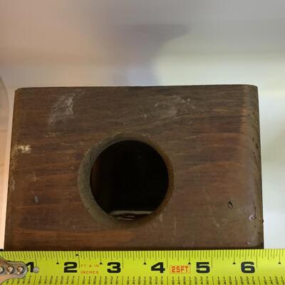 Vintage Wooden â€œMerry Christmasâ€ Lantern Box/Candle Holder- Stained Glass Door - 10â€ high x 6.5â€ wide x 5â€ deep approx