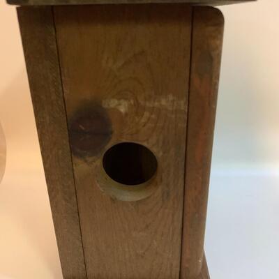 Vintage Wooden â€œMerry Christmasâ€ Lantern Box/Candle Holder- Stained Glass Door - 10â€ high x 6.5â€ wide x 5â€ deep approx