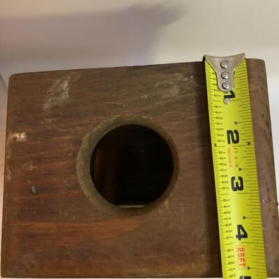 Vintage Wooden â€œMerry Christmasâ€ Lantern Box/Candle Holder- Stained Glass Door - 10â€ high x 6.5â€ wide x 5â€ deep approx