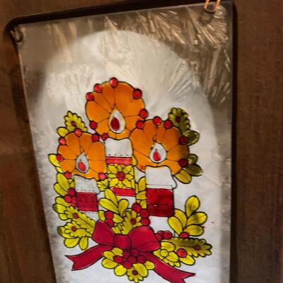 Vintage Wooden â€œMerry Christmasâ€ Lantern Box/Candle Holder- Stained Glass Door - 10â€ high x 6.5â€ wide x 5â€ deep approx