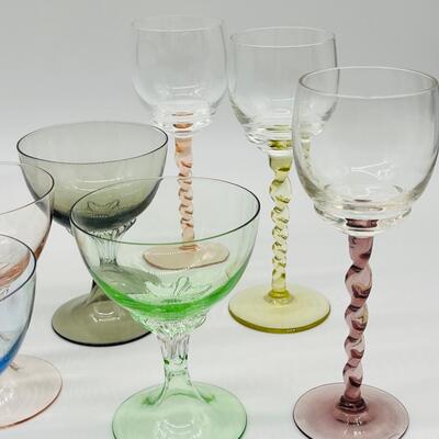 Vintage Colorful Champagne & Sherry Glasses ~ Set of 12