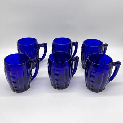 HEISEY ~ Old Sandwich ~ Set Of Twelve (12) Cobalt Blue Beer Mugs