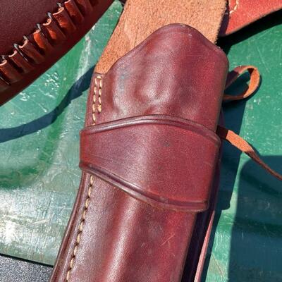 Vintage Leather Western Style Gun Belt with Ammo Belt