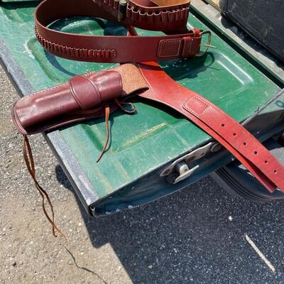 Vintage Leather Western Style Gun Belt with Ammo Belt
