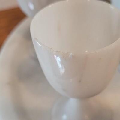 Lot 45: Vintage White Marble Saki Shot Set with Platter