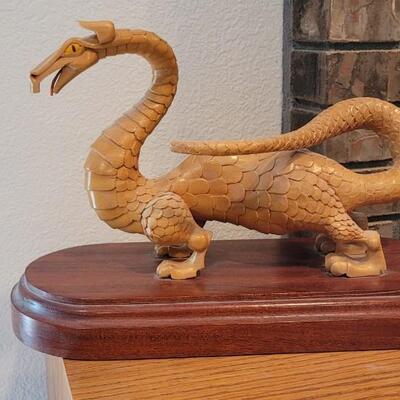 Lot 46: Hand Carved Wooden Dragon SIGNED by Artist