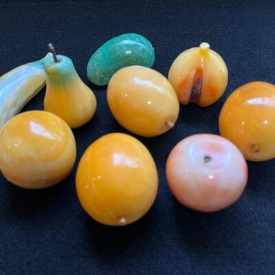 Assorted Colorful Stone Fruit ~ Nine (9) Pieces & Glass Fruit Bowl