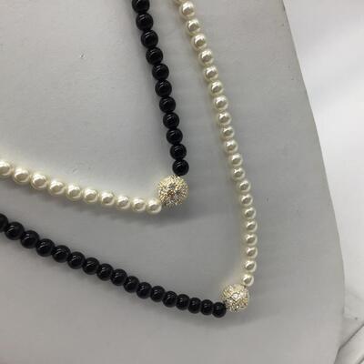 Black and white Beaded Fashion Necklace With Silver tone Accent Beads