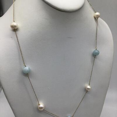 Silver 925 Glass And Pearl Type Necklace