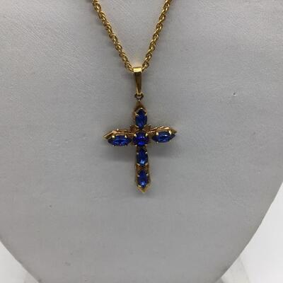 Vintage Blue Rhinestone Cross Necklace Fashion