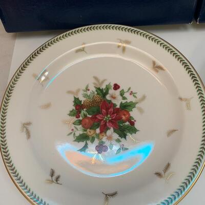2 Mikasa Holiday Delight Christmas Cake Plates. Petite Bone China. Poinsettia & Pine Cone Design - 7.5â€ diameter each approx