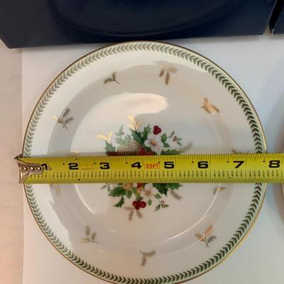 2 Mikasa Holiday Delight Christmas Cake Plates. Petite Bone China. Poinsettia & Pine Cone Design - 7.5â€ diameter each approx