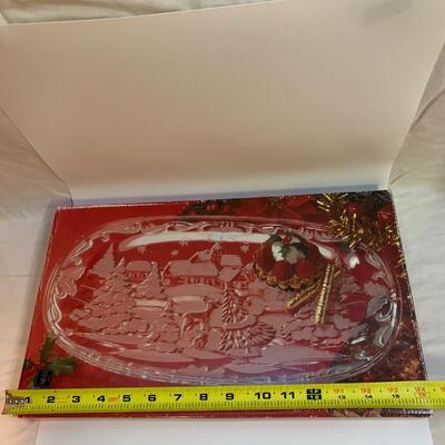 Vintage 1970s Mikasa Christmas Carol Crystal Canape Tray Frosted 15.5â€ long approx
