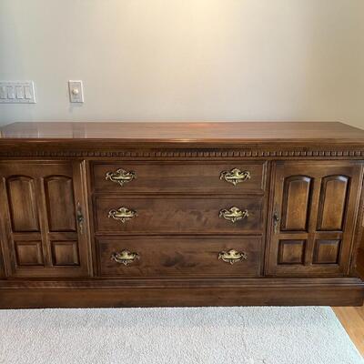 Elegant Ethan Allen Buffet Wood Cabinet with Sterling Silver Drawer