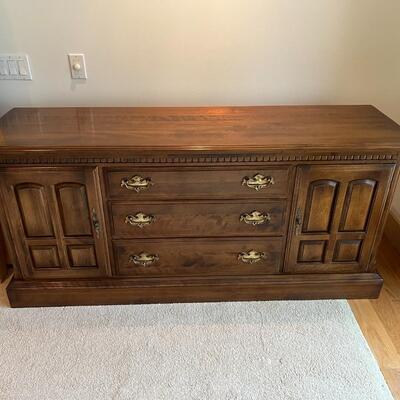 Elegant Ethan Allen Buffet Wood Cabinet with Sterling Silver Drawer