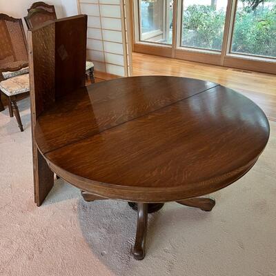 Antique Round Wood Dining Table with Leaf Extensions