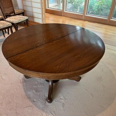 Antique Round Wood Dining Table with Leaf Extensions