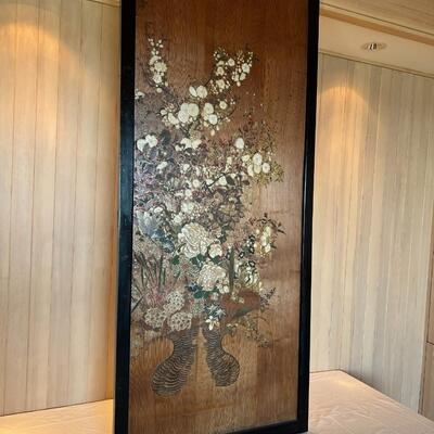 Large 19th Century Late Edo Period Rimpa Style Door with Painted Floral Motif