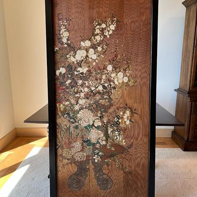 Large 19th Century Late Edo Period Rimpa Style Door with Painted Floral Motif