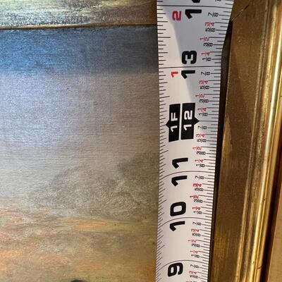 Antique Original Landscape Painting on Canvas circa 19th Century Woman on Horseback with Tracker Guide
