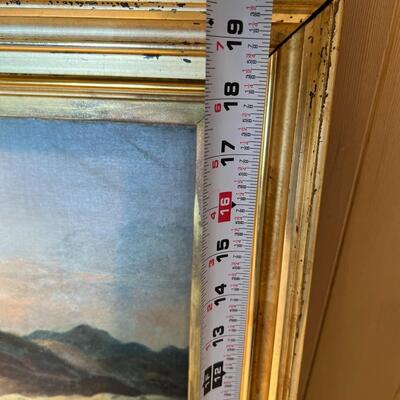 Antique Original Landscape Painting on Canvas circa 19th Century Woman on Horseback with Tracker Guide