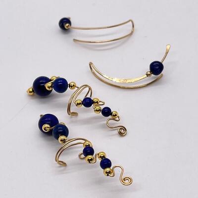 LOT 39: Pierced Earrings & Outer Ear Clips - Goldfill and Blue Lapis