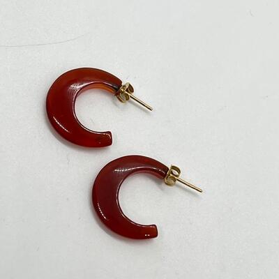 LOT 40: Carnelian Hoop Earrings with 14K Gold Backs & Posts