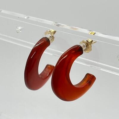 LOT 40: Carnelian Hoop Earrings with 14K Gold Backs & Posts