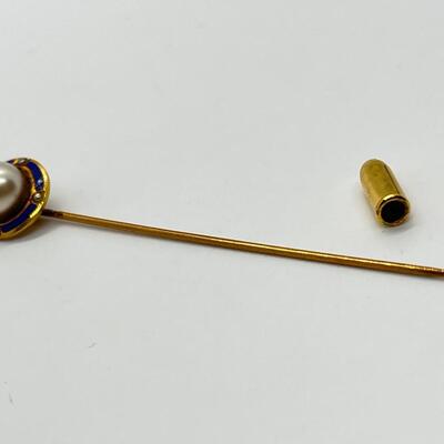 LOT 42: Vintage 10K Gold and Enamel Pearl Hat/Stick Pin