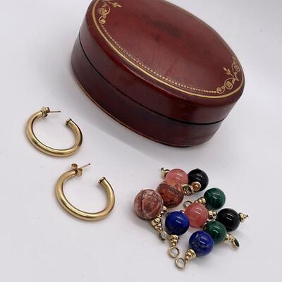 LOT 45: 14K Yellow Gold Hoop Earrings (hoops are 2.37 grams) with Changeable Gemstone Ball Danglers