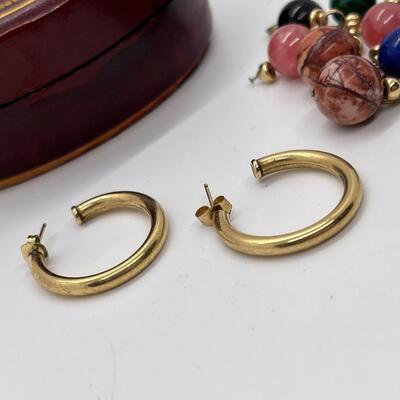 LOT 45: 14K Yellow Gold Hoop Earrings (hoops are 2.37 grams) with Changeable Gemstone Ball Danglers