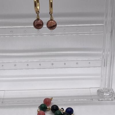 LOT 45: 14K Yellow Gold Hoop Earrings (hoops are 2.37 grams) with Changeable Gemstone Ball Danglers