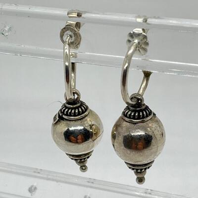 LOT 50: Sterling Silver Pierced Earrings - Stained Glass Bunny Rabbits & Hoops with Removable Ball Danglers