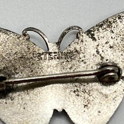 LOT 51: Sterling Pins - Fine Arts Silver Spoon, Set of Butterflies, Bear Claw & Antique Abalone