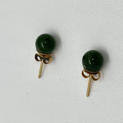 LOT 52: Pair of Jade Pierced Earrings with 14K Gold Posts