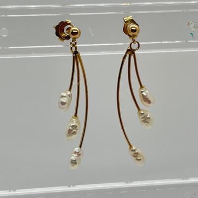 LOT 53: 14K Gold & Freshwater Pear Earrings (1.4 gtw) + Freshwater Pear & Black Coral 8