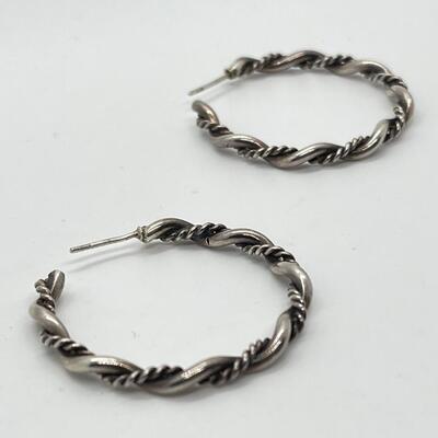 LOT 56: Two Pairs Sterling Silver Twisted Hoop Earrings and Two Sterling Necklace Extenders
