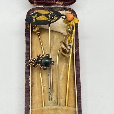LOT 57: Vintage/Antique Stick Pin Collection in Hinged Case