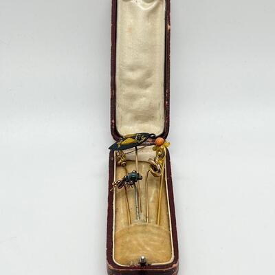 LOT 57: Vintage/Antique Stick Pin Collection in Hinged Case