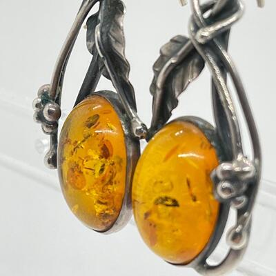 LOT 58: Artisan Handcrafted Sterling Silver and Amber Pierced Earrings